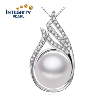 925 Silver White Freshwater Pearl Pendant AAA 9-10mm Silver Pearl Pendant Necklace